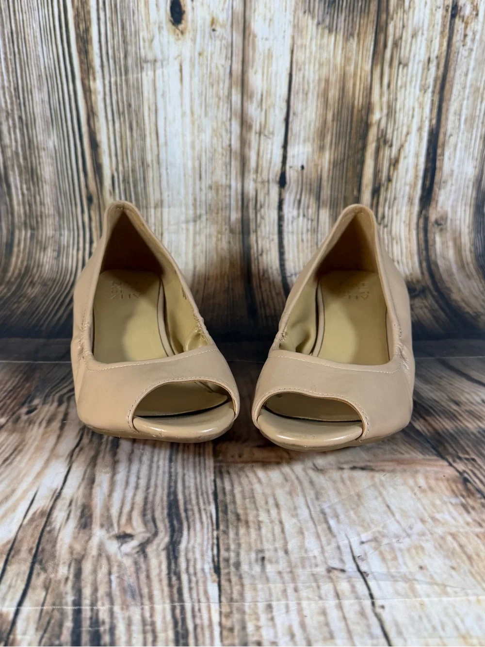 Naturalizer Copper Nude Leather Peep Toe Wedge Heels Womens 10 Chic Comfort